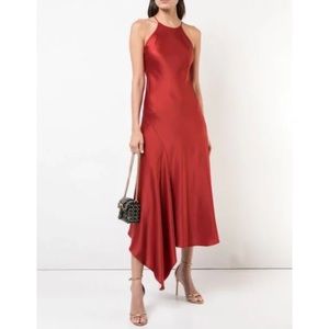 Alexis Lucy Draped Halter Asymmetrical Midi Dress Red/Copper Size Small